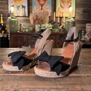Vintage Kate Spade Black Bow Espadrille Wedge Sandals